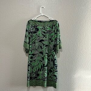 K Studio Dress, Women's Size 12 Navy Blue & Green, Shift Tropical Vacay TC0657